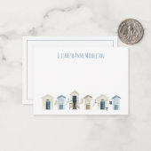 水彩沿岸ビーチハッツパーソナライズされた ノートカード (正面/裏面インサイチュ)