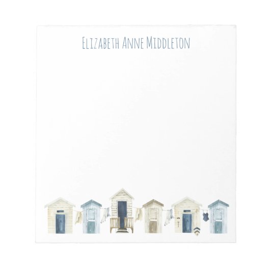 水彩沿岸ビーチハッツパーソナライズされた ノートパッド (正面)