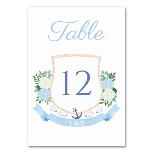 水彩沿岸モノグラム結婚クレスト テーブルナンバー (正面)