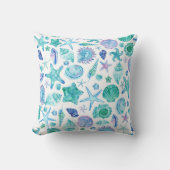 水彩沿岸貝殻とヒトデ クッション (正面)