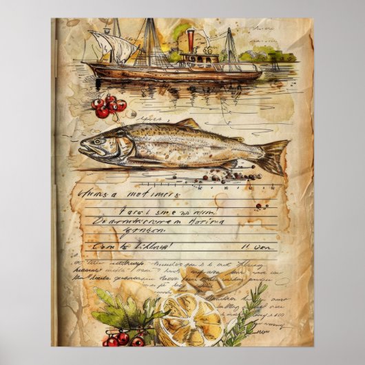 水彩沿岸魚釣りチャーターシーフードレシピ ポスター (正面)