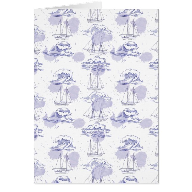 水彩波と船のパターン (正面)