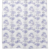 水彩波と船のパターン シャワーカーテン (正面)