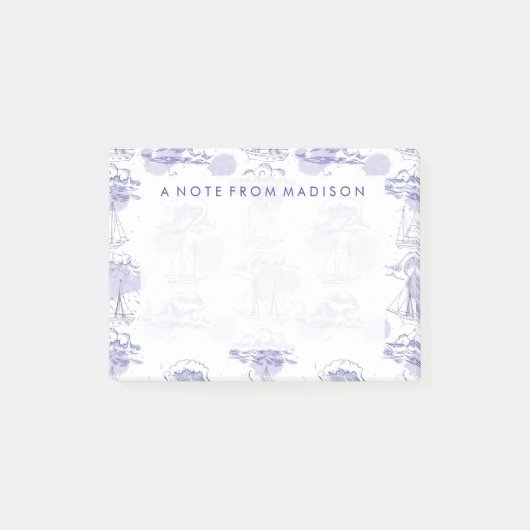 水彩波と船のパターン ポストイット (正面)