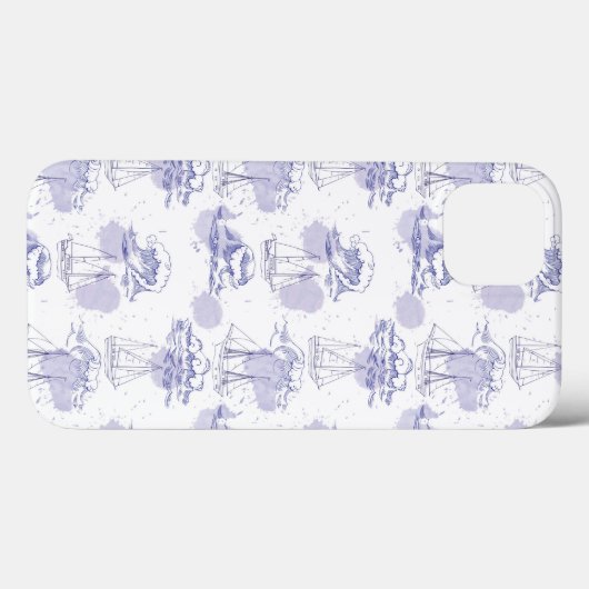 水彩波と船のパターン Case-Mate iPhoneケース (裏面 (横))