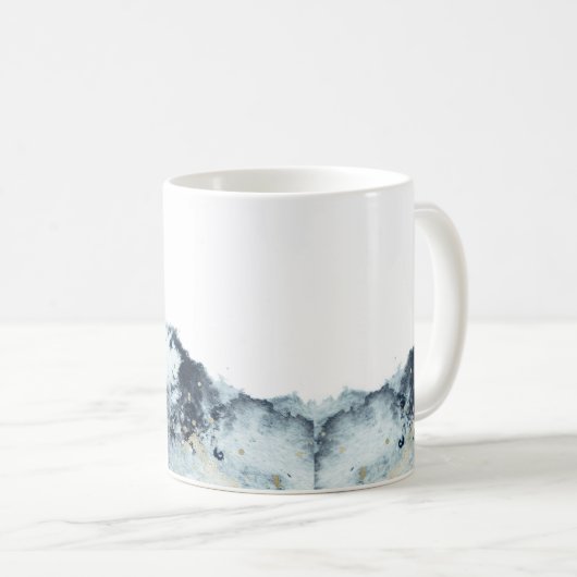 水彩波の海岸日付写真を保存 コーヒーマグカップ (正面右)