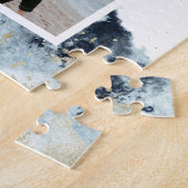 水彩波の海岸日付写真を保存 ジグソーパズル (側面)