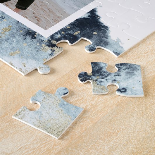 水彩波の海岸日付写真を保存 ジグソーパズル (側面)