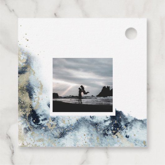 水彩波の海岸日付写真を保存 フェイバータグ (裏面)