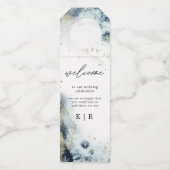 水彩波の結婚ボトルハンガーラベル ボトルネックタグ (正面)