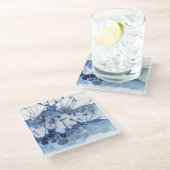 水彩波ビーチコースター ガラスコースター (アングル)