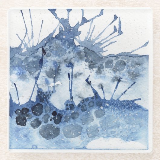 水彩波ビーチコースター ガラスコースター (正面)