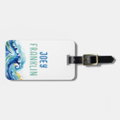 水彩波ビーチパーソナライズされたバックパックラベル ラゲッジタグ (正面横)