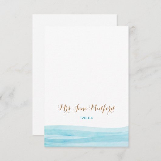 水彩波ビーチ結婚式場所名カード 招待状 (正面/裏面)