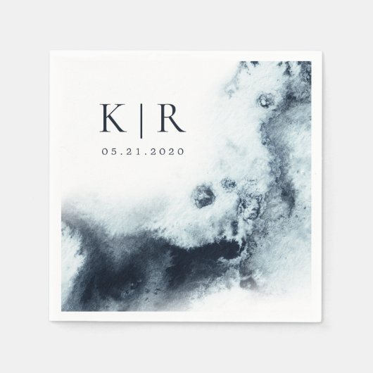 水彩波ミニマル紙 スタンダードカクテルナプキン (正面)