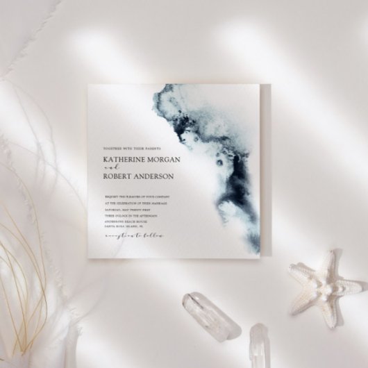水彩波ミニマル結婚式招待状 招待状