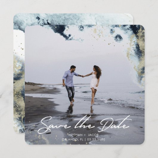 水彩波写真保存カード 招待状 (正面/裏面)