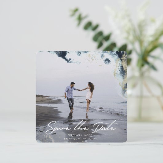 水彩波写真保存カード 招待状 (スタンド正面)