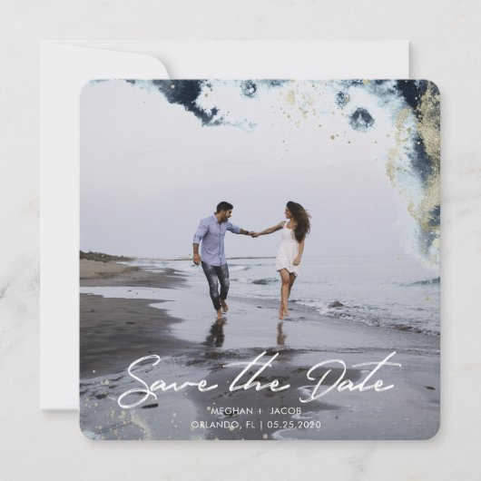 水彩波写真保存カード 招待状 (正面)
