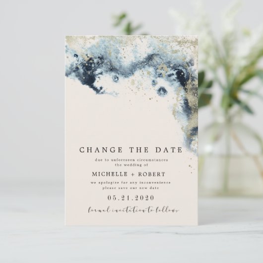 水彩波写真日付の変更招待状 招待状 (スタンド正面)