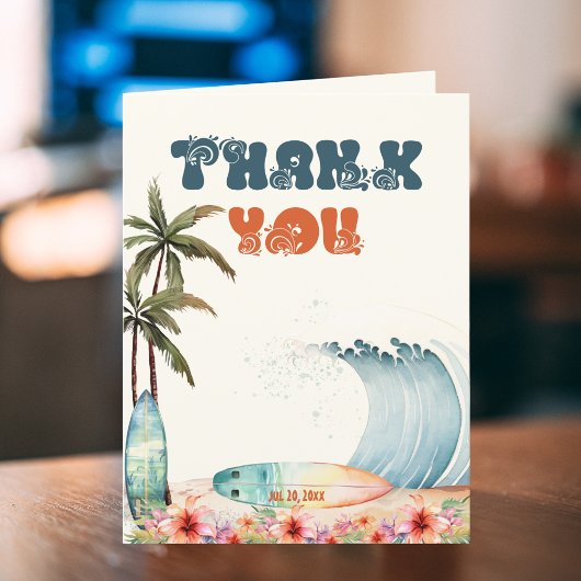 水彩波浪冲浪生日派对感谢卡 サンキューカード