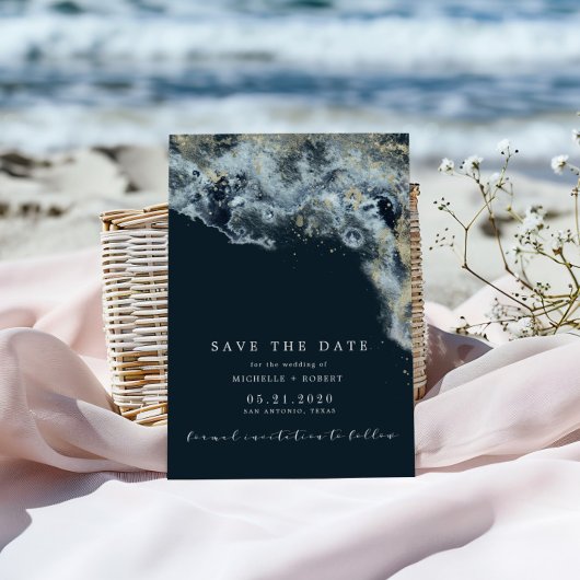 水彩波浪极简主义照片保存日期 招待状