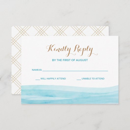 水彩波海ビーチ結婚式応答カード 出欠カード (正面/裏面)