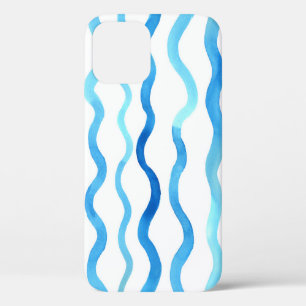 水彩波:青いターコイズシームレス。 iPhone 12ケース
