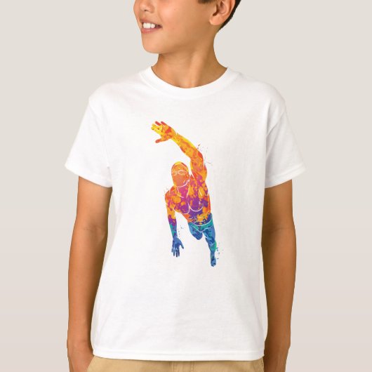 水彩泳ぐ人スポーツ Tシャツ (正面)
