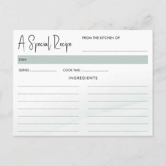 水彩洗いグリーンブライダルシャワーレシピカード ポストカード (正面)