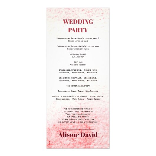 水彩洗い流しと分枝ジャパンディ結婚式プログラム ラックカード (裏面)