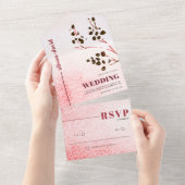 水彩洗剤と分枝ジャパンディ結婚ズ オールインワン招待状 (貼ってはがせる)