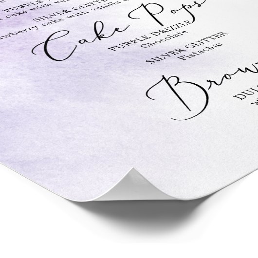 水彩洗剤 |紫色の甘いお菓子ブラウニーサイン ポスター (角)