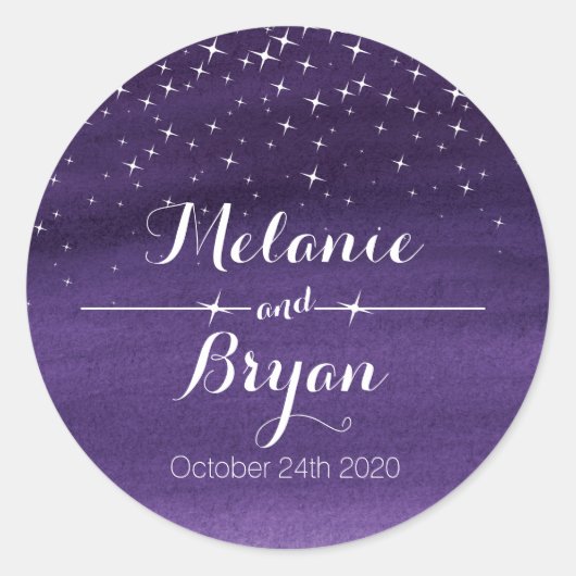 水彩洗星月夜のステッ結婚カー ラウンドシール (正面)