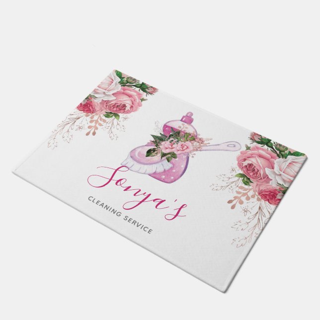 水彩洗浄サービスピンク皿せっけん ドアマット (アングル)