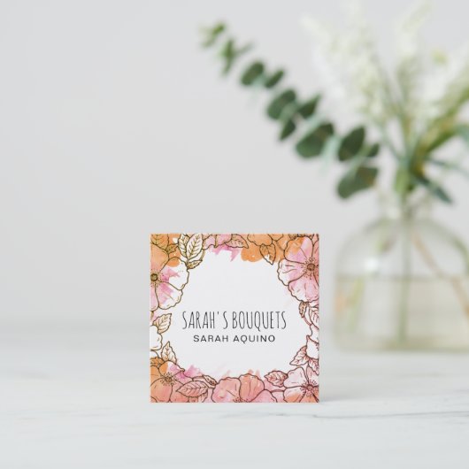 水彩洗浄フローラスケッチフローラアレンジャー スクエア名刺 (スタンド正面)