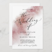 水彩洗浄ブルゴーニュ結婚ー招待状 招待状 (正面/裏面)