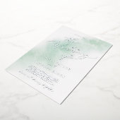 水彩洗浄 |グリーンとシルバー結婚フォイル 箔招待状 (回転した状態)