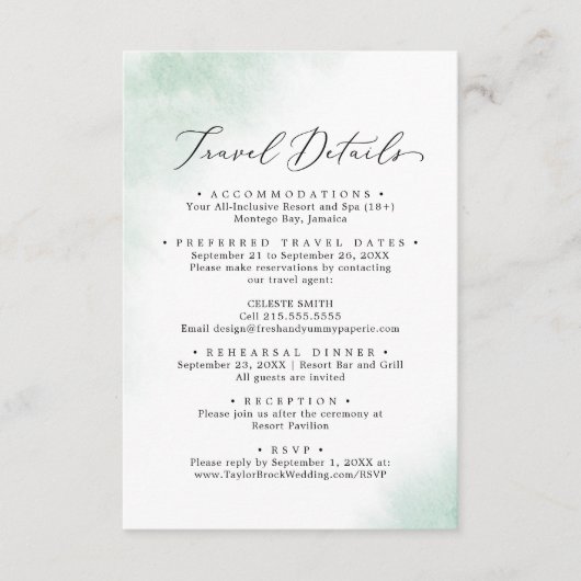 水彩洗浄 |グリーン結婚の旅行詳細 エンクロージャーカード (正面)