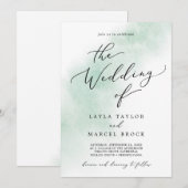 水彩洗浄 |グリーン結婚の 招待状 (正面/裏面)