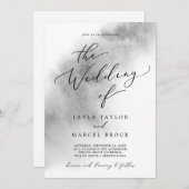 水彩洗浄 |グレー結婚の招待状 招待状 (正面/裏面)