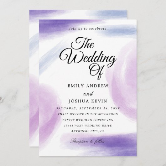 水彩洗浄 |パープルザ結婚式招待状 招待状 (正面/裏面)