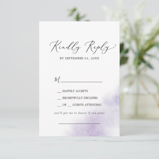 水彩洗浄 |パープルソングリクエストRSVPカード 出欠カード (スタンド正面)