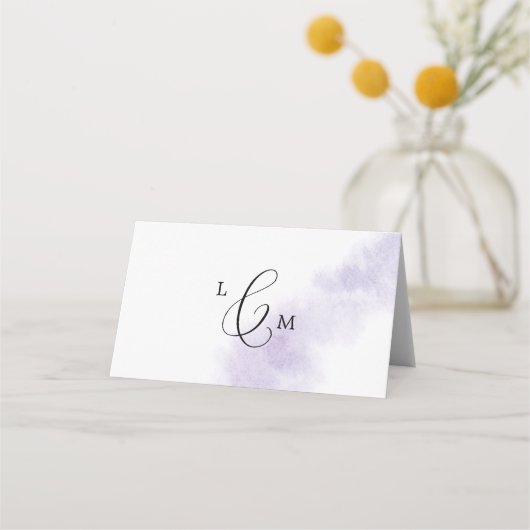 水彩洗浄 |パープル結婚折り畳み座席表 プレイスカード (裏面)