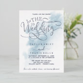 水彩洗浄 |ブルーとシルバーフォイル結婚ズ 箔招待状 (立ち正面)