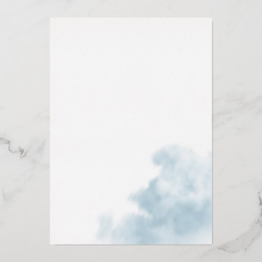 水彩洗浄 |ブルーとシルバーフォイル結婚ズ 箔招待状 (裏面)