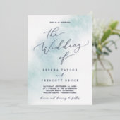 水彩洗浄 |ブルーとシルバーフォイル結婚ズ 箔招待状 (立ち正面)