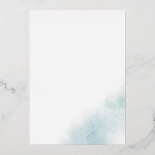 水彩洗浄 |ブルーとシルバーフォイル結婚ズ 箔招待状 (裏面)