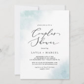 水彩洗浄 |ブルーカップルシャワー 招待状 (正面)