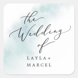 水彩洗浄 |ブルー結婚の封筒用シール スクエアシール